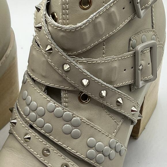 Kelsi Dagger Brooklyn Studded Wallace Buckle Leather Boots Cream Block Heel 8.5 - Picture 7 of 16